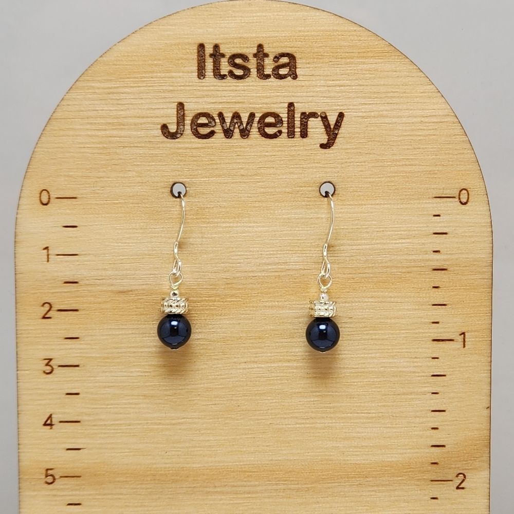 Swarovski Pearls Midnight Blue Drop Earrings 6mm Sterling French Earwires